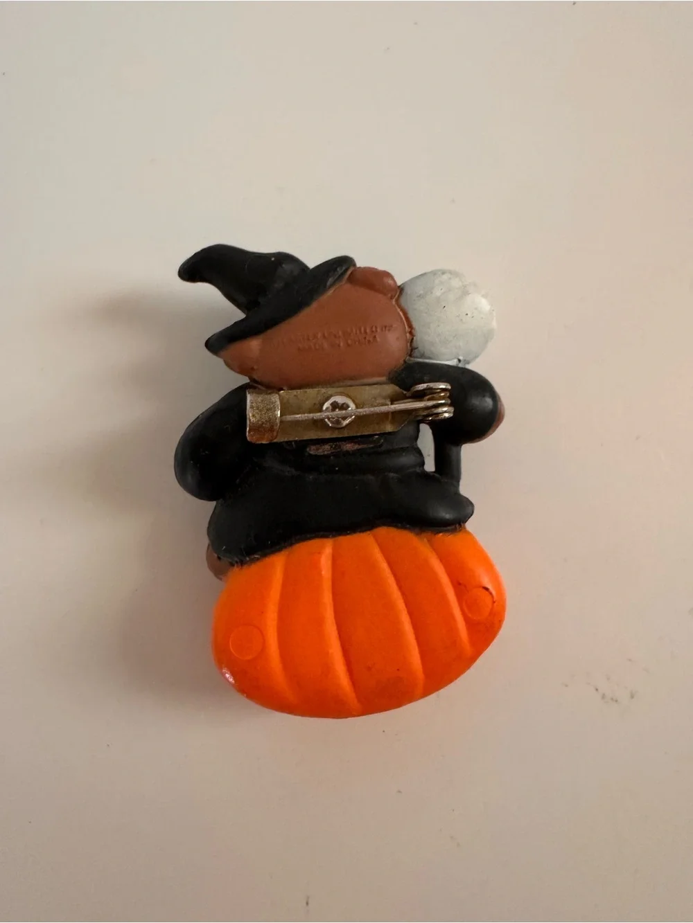 Cute Vintage Halloween Bear Brooch in Orange and Black 1980s